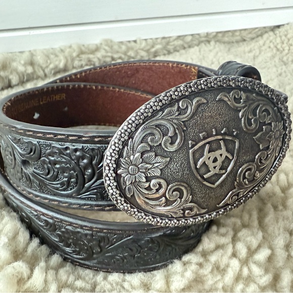 Ariat Boy's Tooled Western Belt with Removable Buckle size 24 30in black leather - Picture 15 of 17